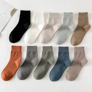 Men’s Quick Dry Casual Socks Breathable Organic Cotton Dress Socks Business Solid Color High Crew for Spring