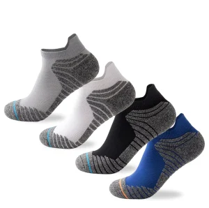 Men’s Running Socks Terry Gray Compression Low Cut Athletic Crew Socks with Cushion Arch Support for Hiking Cycling