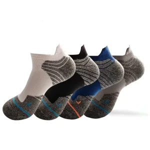 Men’s Running Socks Terry Soles Breathable Athletic Ankle Socks Grip Sports Outdoor Basketball Socks Gym