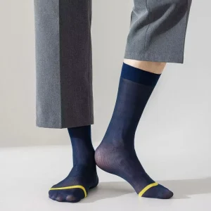 Men’s Sheer Nylon Dress Socks Fine Stripe Sheer Knee High Business Socks for Suits