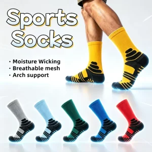 Men’s Shock absorbing Sports Crew Socks with Breathable Mesh Arch Support Running Training Socks