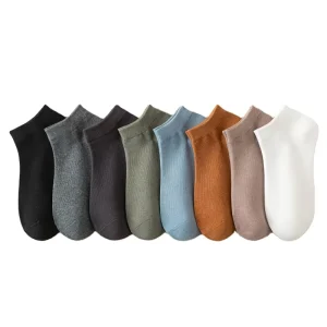 Men’s Short Ankle Socks Solid Colors White Black Blue Green Cotton Seamless Logo Pattern in Stock