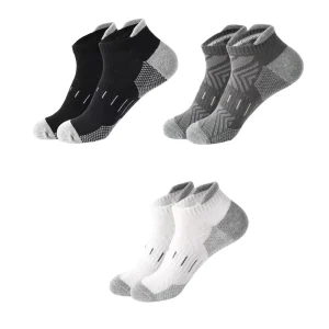 Men’s Short Cotton Sports Socks Logo Thickening Anti-Odor Sweat Spring Fall Towel Bottom High Ankle Anti-Slip Striped Knitted