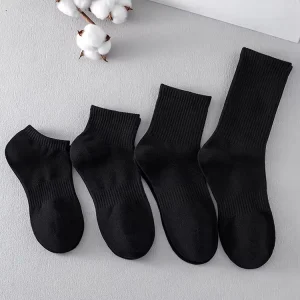 Men’s Simple Black Color Ribbed Cotton Socks Black White Gray 3 Colors 4 Tube Lengths Terry Loop Sole Athletic Socks