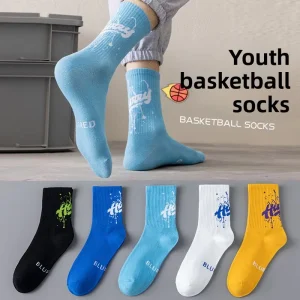 Men’s Socks Mid-Calf Pure Cotton Deodorizing Sweat-Absorbing Spring Autumn Casual Non-Slip Breathable Basketball Students’ Socks