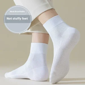 Men’s Socks Spring Summer Casual All-Match Solid Color Breathable Mesh Bottom Absorbent Sweat Massage Anti-Bacterial Thin Body
