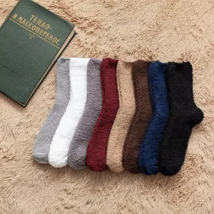 Men’s Solid Color Half Terry Socks Thick Warm Floor Socks for Home Sleeping Lounging Soft Bathroom Carpet Socks