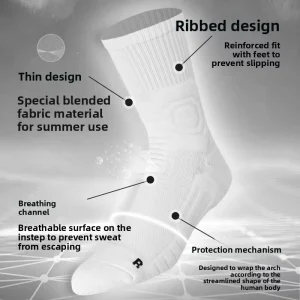 Men’s Solid Color Professional Basketball Training Sports Socks Sweat Absorbing Breathable Crew Height Towel Bottom Summer