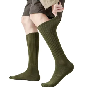 Men’s Solid Knitted Cotton Knee Socks Sports Training High Waist Long Socks for Autumn Winter Hiking Clothing S0008