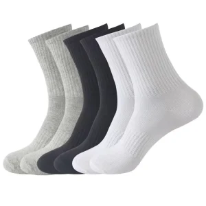 Men’s Solid White Spring Sport Crew Socks One Size Anti Bacterial Casual Polyester Cotton Knitted Custom Logo Cuff