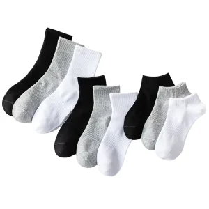 Men’s Sports Crew Socks Cotton Quick Dry Black White Solid Color Casual Style for Autumn Season Body Daily Business