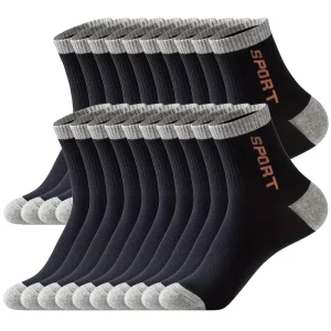 Men’s Sporty Business Crew Socks High Solid Knitted Athletic Running Socks Embroidered Pattern White Brown for Winter Sports