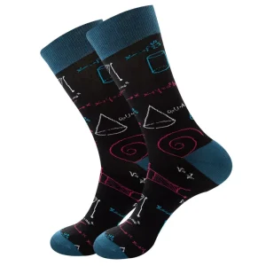 Men’s Sporty Crew Socks Blend Quick Dry Breathable Funny Pattern Colorful Design for Autumn
