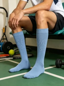 Men’s Sporty Printed Crew Cycling Socks with Floral Logo Nylon Good Elastic Fashion Daily Use Athletic Style Socks