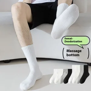 Men’s Spring Autumn Casual Cotton Anti-Bacterial Non-Slip Sweat-Absorbent Breathable Crew Socks Solid Pattern Knitted Logo Body