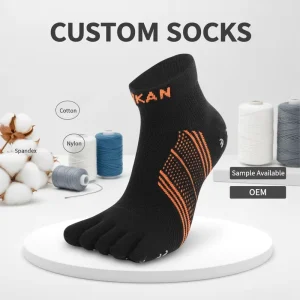 Men’s Spring Knitted Sweat-Absorbent Striped 5 Toe Anti-Slip Cuff Logo Crew Socks for Yoga Pilates Indoor Gym Sport
