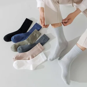 Men’s Spring Summer Business Breathable High Top Non Stinky Foot Socks Solid Color Boneless Stockings Men’s Socks