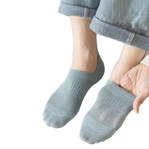 Men’s Spring Summer Pure Cotton Mesh Antibacterial Sweat Absorbing Breathable Odor Resistant Ankle Socks Silicone Non Slip