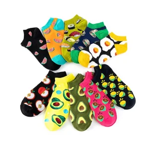 Men’s Spring Summer Shallow Mouth Short Oil Painting Avocado Trend Socks Ankle Socks