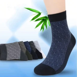 Men’s Spring and Autumn Style Bamboo Fiber Socks Business Pattern Letter Anti-Bacterial with Logo on Bottom Body