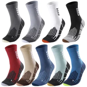 Men’s Standard Regular Cushion Grip Crew Socks Knitted Spandex Nylon Cotton Breathable With Body Logo For Autumn Basketball