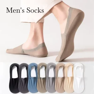 Men’s Summer Casual No Show Socks Non Slip Breathable Mesh Polyester Cotton Blend Low Cut Invisible Socks for Sneakers Loafers