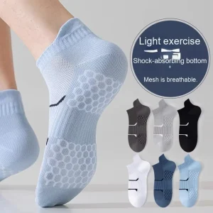 Men’s Summer Sports Socks Breathable Knitted Mesh Short Socks with Deodorant Sweat-Absorbing Massage Sole Ear-Tab Design
