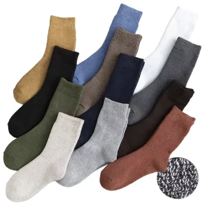 Men’s Super Thick Terry Fluffy Tube Socks Solid Merino Wool Winter Breathable Antibacterial Casual Socks