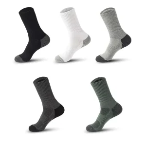Men’s Thickened Cotton Crew Socks Mid Calf Sweat Wicking and Odor Resistant for Autumn Winter Sports Solid Color Everyday Socks