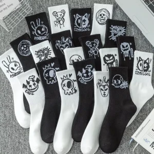 Men’s Trendy Crew Length Socks With Black and White Stripe Pattern Customizable