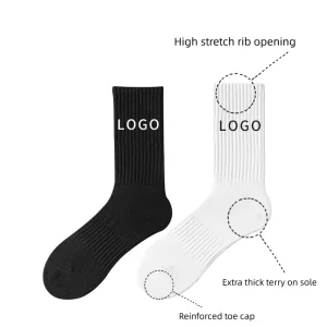 Men’s Trendy Solid Color Casual Sports Socks Winter Thick Jacquard Combed Cotton Breathable Anti-Friction