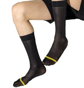Mens Ultra Thin Dress Socks Silk Sheer Business Dress Socks Soft Nylon Work Trouser Sox Mid Calf
