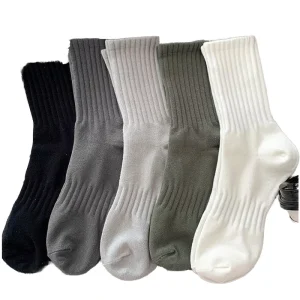 Men’s White Basketball Casual Sports Crew Socks 100% Cotton Multifunctional Breathable Knitted Standard Thickness New Autumn