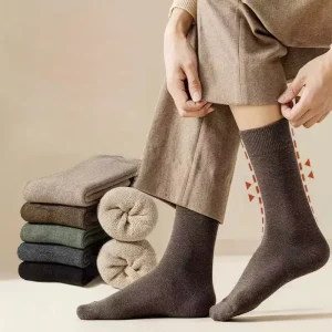 Men’s Winter Brushed Socks Cold Resistant Terry Fleece Lined Warm Towel Socks Thick Loose Fit Crew Anti Bacterial