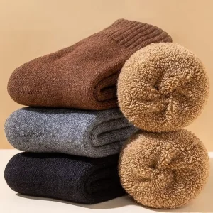 Men’s Winter Thermal Crew Socks Solid Color Heavy Thick Wool Warm Terry Material Casual Nylon Custom
