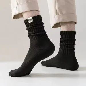 Men’s Winter Thick Terry Socks Custom Logo Pure White Black Colors Knitted Technique Ankle Cuff Body Warm Comfortable