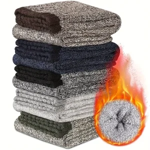 Men’s Winter Thickened Warm Terry Socks Fleece-Lined Mid-Tube Floor Socks Crew Height