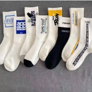 Men’s Women Mid Calf Graphic Print Sock Bold Logo Ribbed Casual Socks Stylish Vibrant Color Fashion Versatile Statement Socks