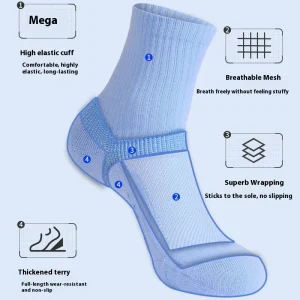 Men’s Women’s Boneless Sports Socks Mid Barrel Tennis Socks Reinforced Arch Thick Terry Cloth Anti Slip Wear Resistant Socks