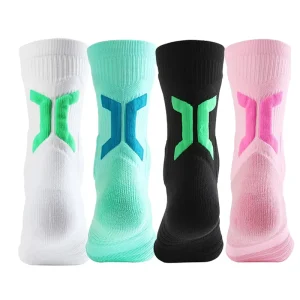 Men’s Women’s Breathable Athletic Crew Socks Custom Logo Bottom Cushioned for Basketball Running Camping Polyester Material