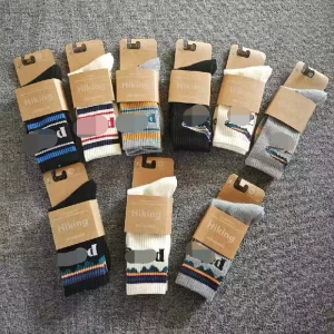 Men’s Women’s High Top Breathable Wool Socks Towel Soled Sweat Absorbent Fashionable Warm Running Sports Socks Winter Cuff