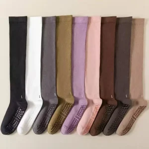 Men’s & Women’s Knee High Non Slip Pilates Socks Custom White with Sexy Stripes Youth Size Cotton School Sports Sock
