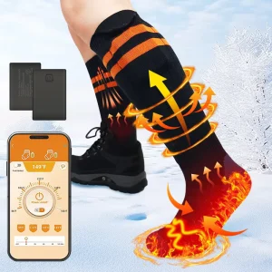 Men’s Women’s Knitted Thick Heated Socks with App Control 5000mAh*2 Rechargeable Washable for Hunting Skiing