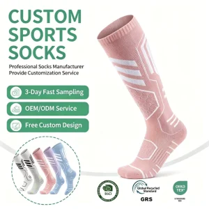 Men’s Women’s Outdoor Hiking Ski Socks Breathable Eco friendly Knitted Knee High Crew Winter Season Customizable Cuff Body