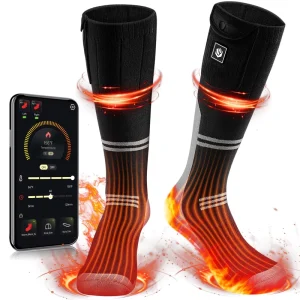 Men’s Women’s Rechargeable Electric Thermal Heated Battery Ski Socks Breathable Knitted Crew for Hunting Camping Casual Use