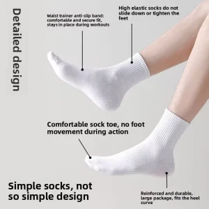 Men’s Women’s Spring Summer Thin Mid-Calf Sports Socks Knitted Sweat-Absorbing Odor-Resistant Antibacterial Long Pure