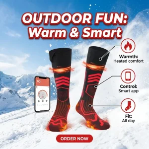 Men’s Women’s Youth Winter Heated Crew Socks 100% Cotton Eco Friendly Waterproof Lightweight Customizable Daily Sports Use