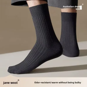 Mens Wool Socks Autumn winter Thermal Knee high Antibacterial Odor resistant Sweat absorbent Moisture wicking Business style O06
