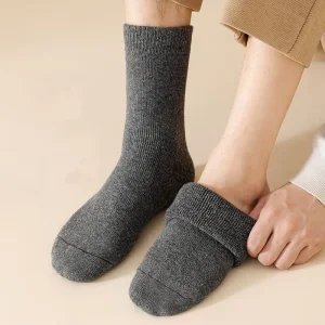 Men’s Wool Socks Thick Warm Winter Plain Solid Cozy Old People Men Socks for Winter
