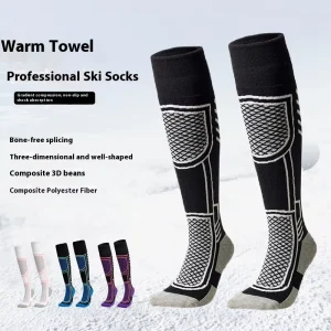 Men’s and Women’s Winter Warm Ski Socks Thickened Outdoor Mountaineering Knitted Crew Bottom High Tube for Sports and Children